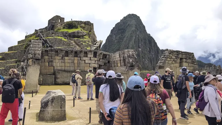 View of Machu Picchu with tourists