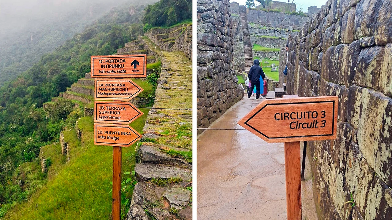 Nueva señalización turística instalada en Machu Picchu para orientar y mejorar la visita de los turistas.